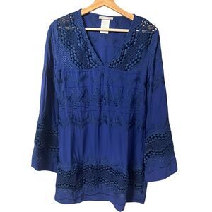 La Blanca Womens Swim Coverup Tunic Size XS Embroidered Crochet Beach Coastal